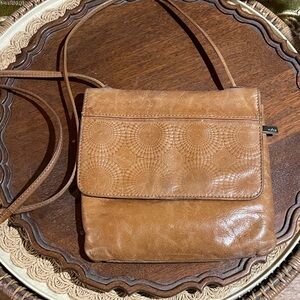 HOBO Cognac Embossed Leather Crossbody Bag
